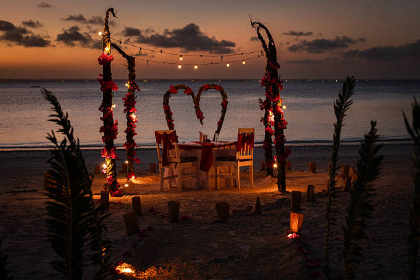 Zanzibar Honeymoon Cost experience featuring a romantic beach dinner for two at sunset in Zanzibar, Tanzania.