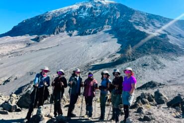 American travelers climbing Mount Kilimanjaro from USA