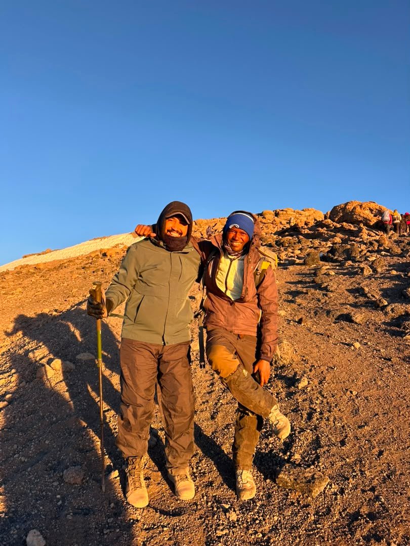 Trekkers hiking up Mount Kilimanjaro in Tanzania